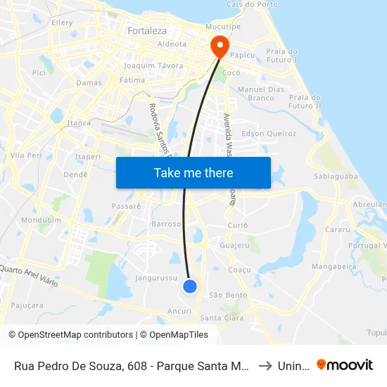 Rua Pedro De Souza, 608 - Parque Santa Maria to Uninta map