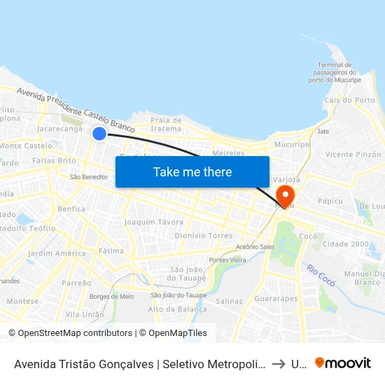 Avenida Tristão Gonçalves | Seletivo Metropolitano (32301/32302/32304/32306) - Centro to Uninta map