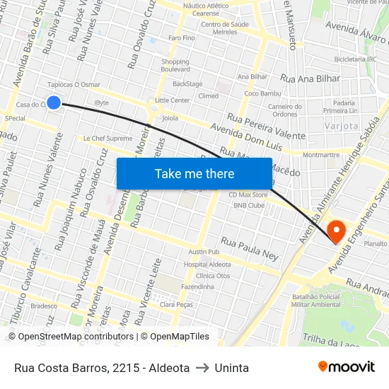Rua Costa Barros, 2215 - Aldeota to Uninta map