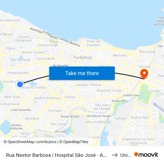 Rua Nestor Barbosa | Hospital São José - Amadeu Furtado to Uninta map