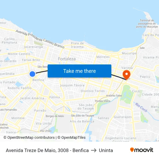 Avenida Treze De Maio, 3008 - Benfica to Uninta map