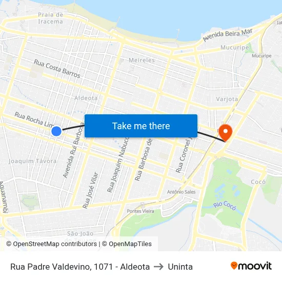 Rua Padre Valdevino, 1071 - Aldeota to Uninta map