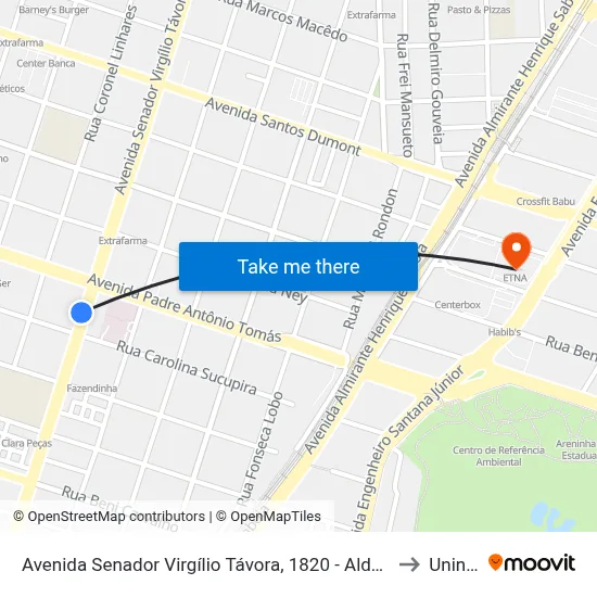 Avenida Senador Virgílio Távora, 1820 - Aldeota to Uninta map