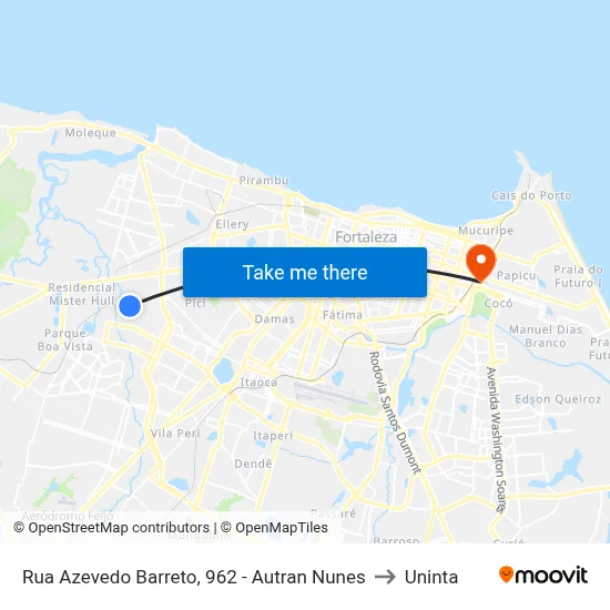Rua Azevedo Barreto, 962 - Autran Nunes to Uninta map