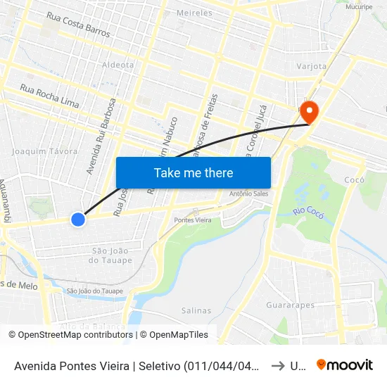 Avenida Pontes Vieira | Seletivo (011/044/045/085/099) - São João Do Tauape to Uninta map
