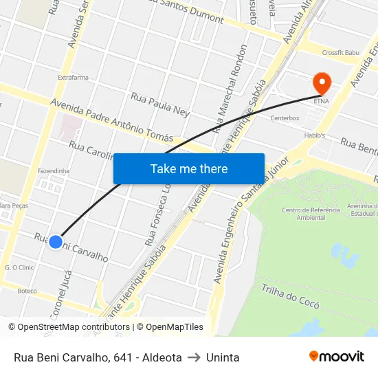 Rua Beni Carvalho, 641 - Aldeota to Uninta map