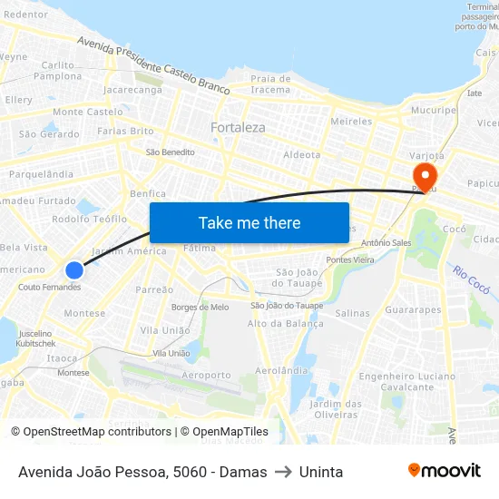 Avenida João Pessoa, 5060 - Damas to Uninta map