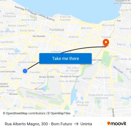 Rua Alberto Magno, 300 - Bom Futuro to Uninta map