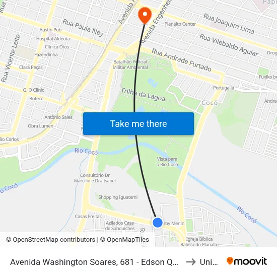 Avenida Washington Soares, 681 - Edson Queiroz to Uninta map