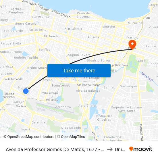 Avenida Professor Gomes De Matos, 1677 - Montese to Uninta map