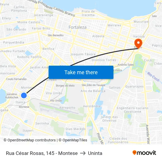 Rua César Rosas, 145 - Montese to Uninta map