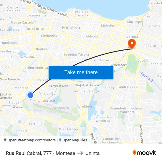 Rua Raul Cabral, 777 - Montese to Uninta map