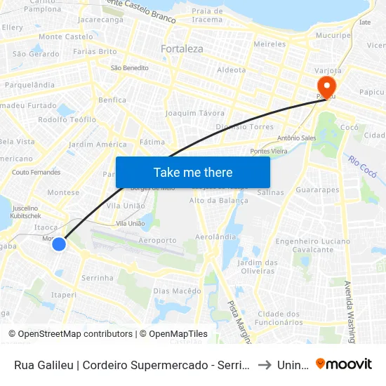Rua Galileu | Cordeiro Supermercado - Serrinha to Uninta map
