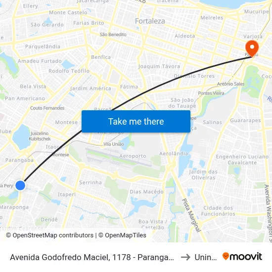 Avenida Godofredo Maciel, 1178 - Parangaba to Uninta map