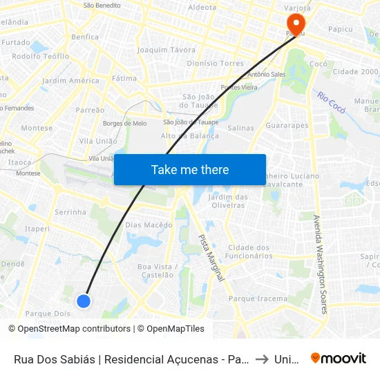 Rua Dos Sabiás | Residencial Açucenas - Passaré to Uninta map