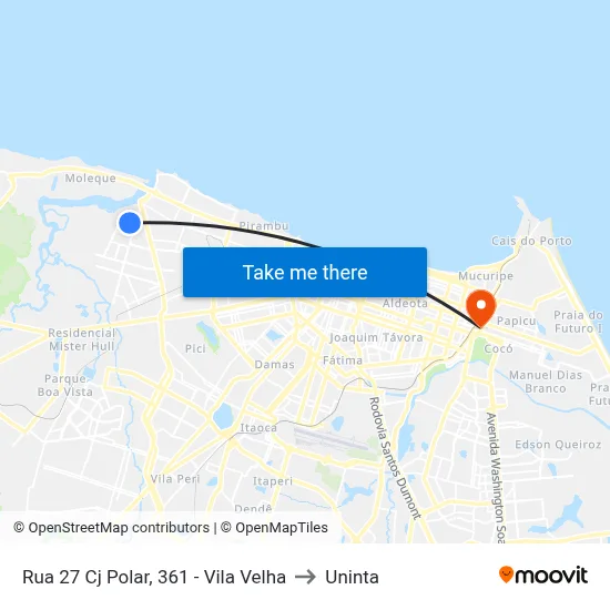 Rua 27 Cj Polar, 361 - Vila Velha to Uninta map