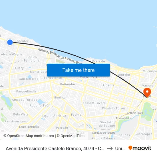 Avenida Presidente Castelo Branco, 4074 - Cristo Redentor to Uninta map