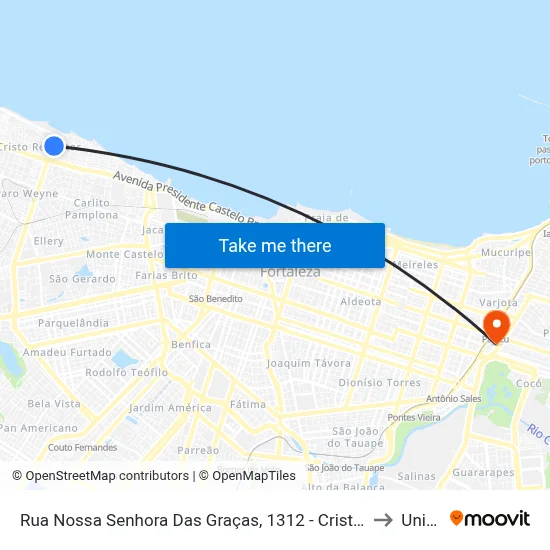Rua Nossa Senhora Das Graças, 1312 - Cristo Redentor to Uninta map