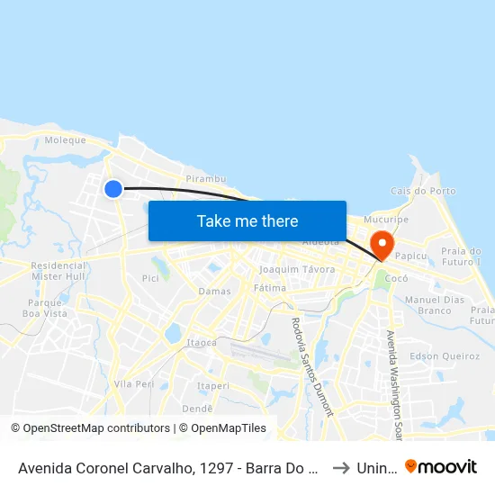 Avenida Coronel Carvalho, 1297 - Barra Do Ceará to Uninta map