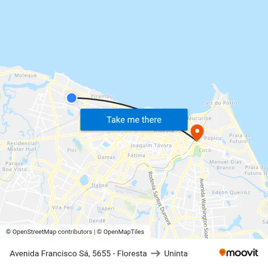 Avenida Francisco Sá, 5655 - Floresta to Uninta map