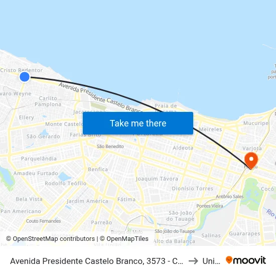 Avenida Presidente Castelo Branco, 3573 - Cristo Redentor to Uninta map