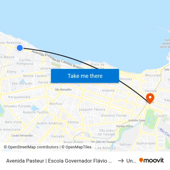 Avenida Pasteur | Escola Governador Flávio Marcílio - Cristo Redentor to Uninta map
