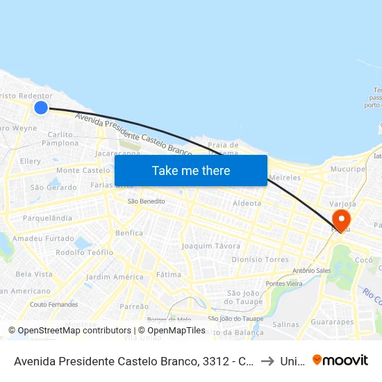 Avenida Presidente Castelo Branco, 3312 - Cristo Redentor to Uninta map
