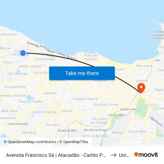 Avenida Francisco Sá | Atacadão - Carlito Pamplona to Uninta map