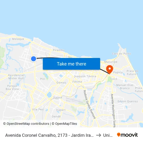 Avenida Coronel Carvalho, 2173 - Jardim Iracema to Uninta map