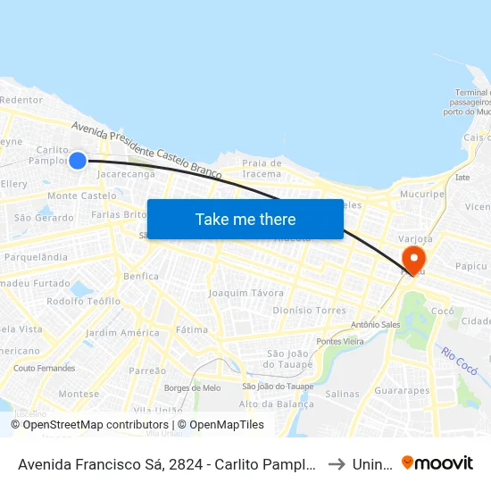 Avenida Francisco Sá, 2824 - Carlito Pamplona to Uninta map