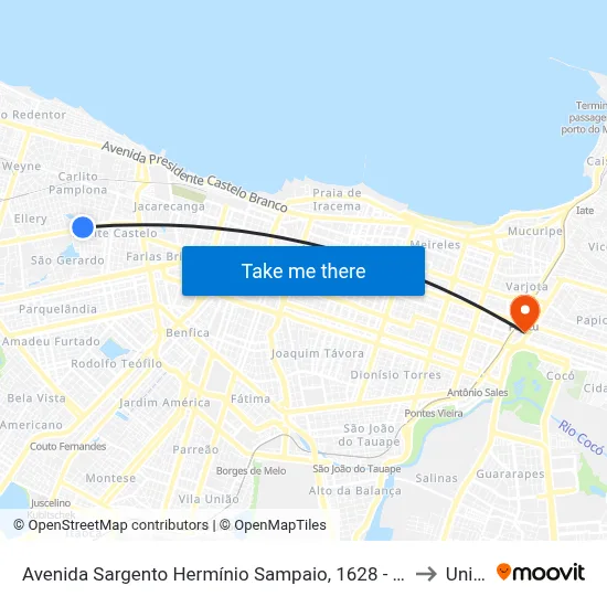 Avenida Sargento Hermínio Sampaio, 1628 - Monte Castelo to Uninta map