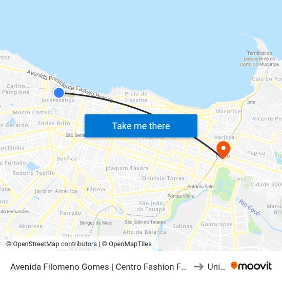 Avenida Filomeno Gomes | Centro Fashion Fortaleza - Centro to Uninta map