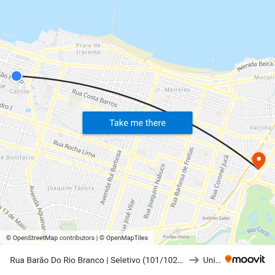 Rua Barão Do Rio Branco | Seletivo (101/102/110/140) - Centro to Uninta map