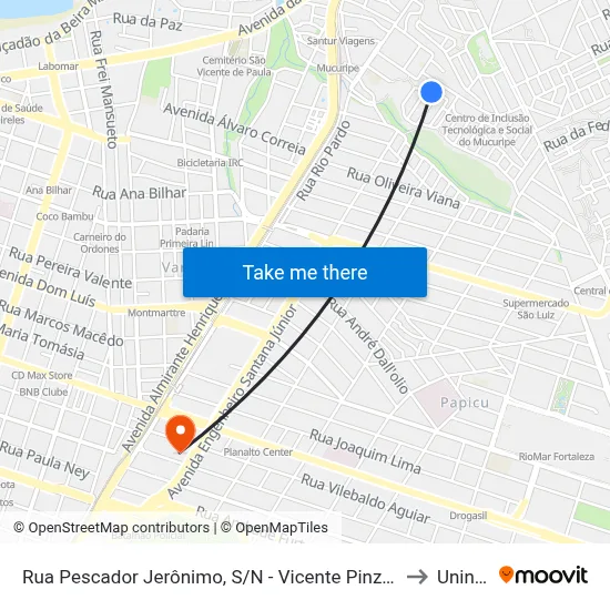Rua Pescador Jerônimo, S/N - Vicente Pinzon to Uninta map