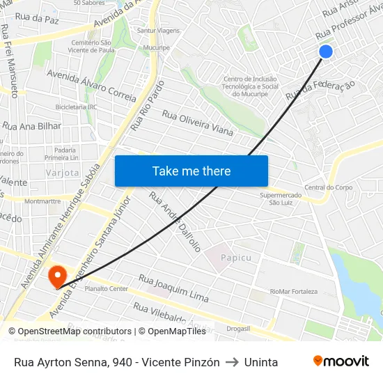 Rua Ayrton Senna, 940 - Vicente Pinzón to Uninta map