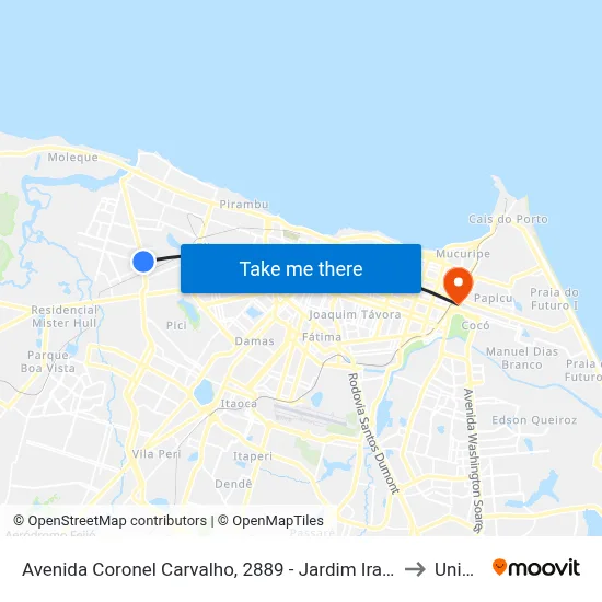 Avenida Coronel Carvalho, 2889 - Jardim Iracema to Uninta map