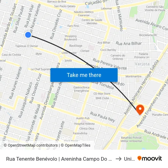Rua Tenente Benévolo | Areninha Campo Do América - Meireles to Uninta map