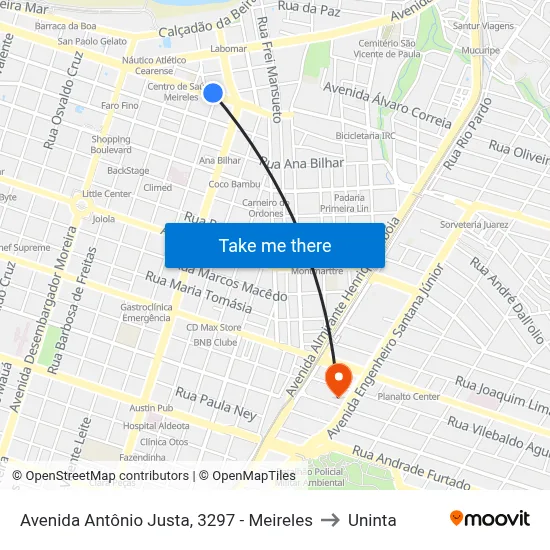 Avenida Antônio Justa, 3297 - Meireles to Uninta map