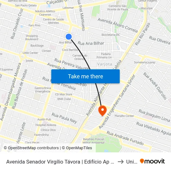 Avenida Senador Virgílio Távora | Edifício Ap Studium - Meireles to Uninta map