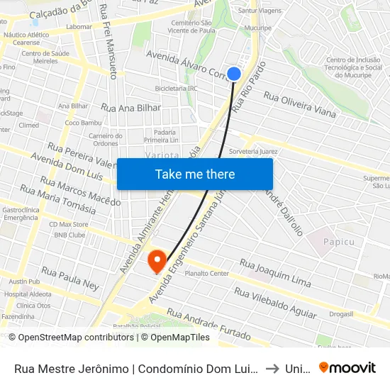 Rua Mestre Jerônimo | Condomínio Dom Luis - Mucuripe to Uninta map