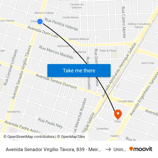 Avenida Senador Virgílio Távora, 839 - Meireles to Uninta map