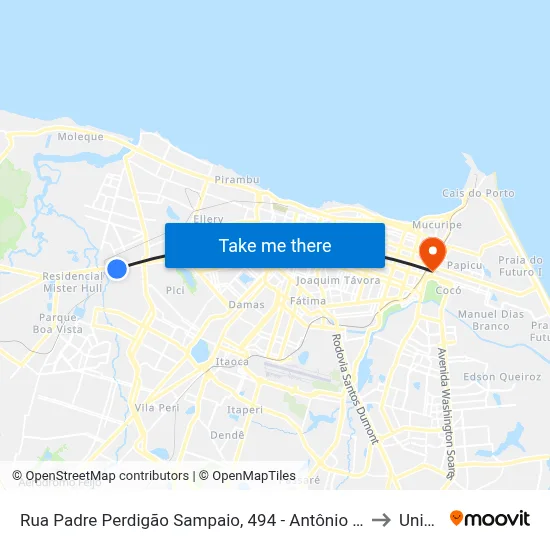 Rua Padre Perdigão Sampaio, 494 - Antônio Bezerra to Uninta map