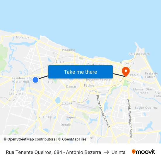 Rua Tenente Queiros, 684 - Antônio Bezerra to Uninta map