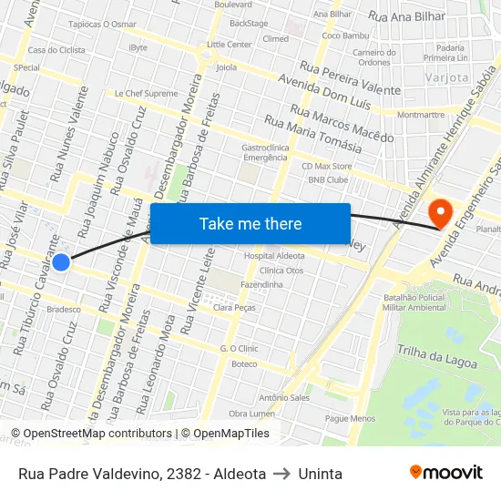 Rua Padre Valdevino, 2382 - Aldeota to Uninta map