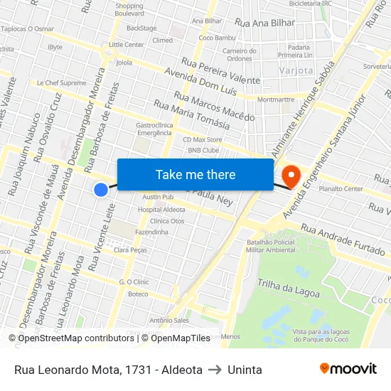 Rua Leonardo Mota, 1731 - Aldeota to Uninta map