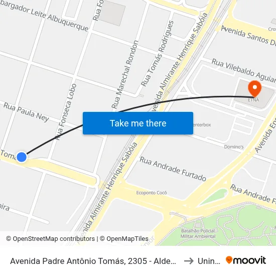 Avenida Padre Antônio Tomás, 2305 - Aldeota to Uninta map