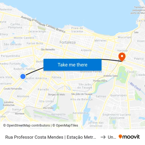 Rua Professor Costa Mendes | Estação Metrô Porangabussu - Damas to Uninta map