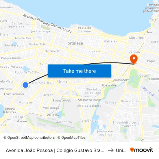 Avenida João Pessoa | Colégio Gustavo Braga - Damas to Uninta map