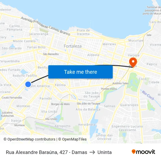 Rua Alexandre Baraúna, 427 - Damas to Uninta map