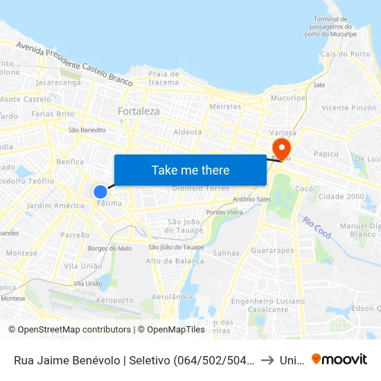 Rua Jaime Benévolo | Seletivo (064/502/504/703) - Fátima to Uninta map